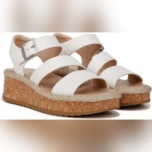 Dr. Scholl's Womens Ellie White Wedge Cork Espadrille Sandal, 10